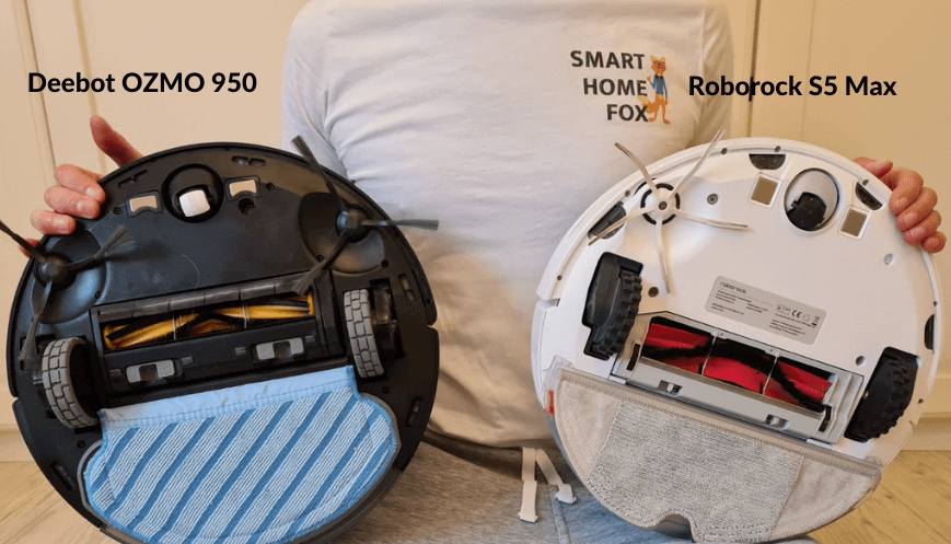 Ecovacs Deebot OZMO 950 and the Roborock S5 Max from below